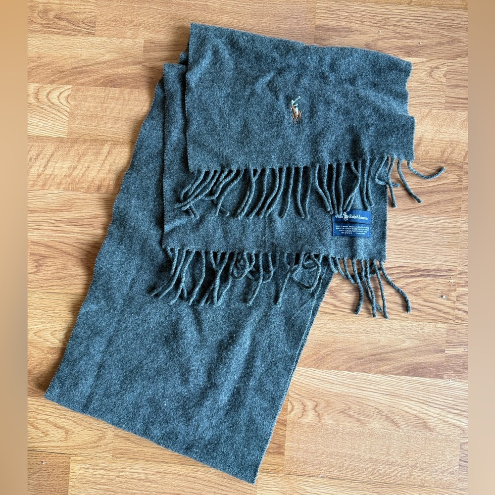 Vintage Authentic 90s Polo Ralph Lauren Gray Grey Wool Scarf
